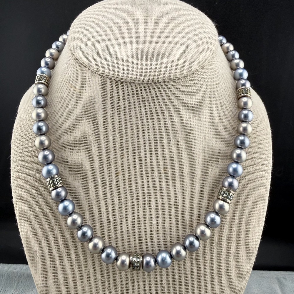 Vintage Carolee Pearl Necklace Sterling Silver‎ Clasp Signed 17"